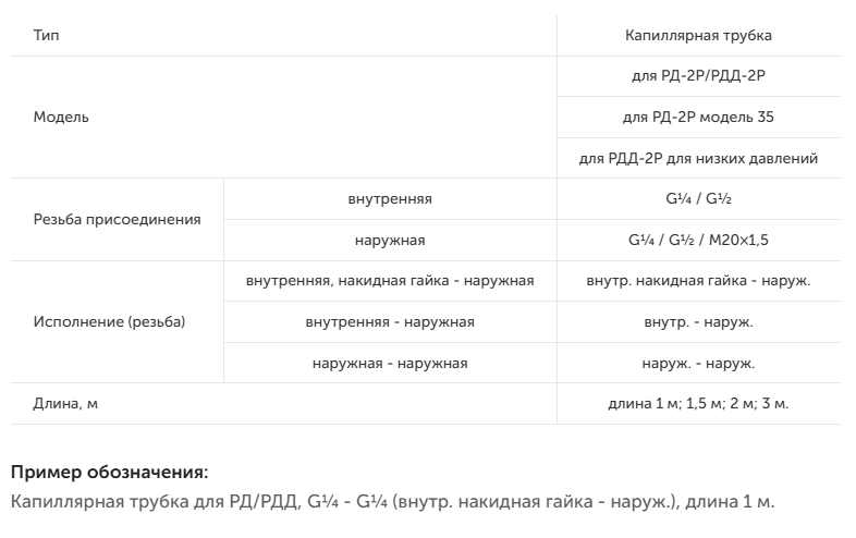 Капиллярная трубка для РД-2Р, РД-2Р модель 35, РДД-2Р, РДД-2Р для низких давлений Капиллярная трубка для РД-2Р, РД-2Р модель 35, РДД-2Р, РДД-2Р для низких давлений